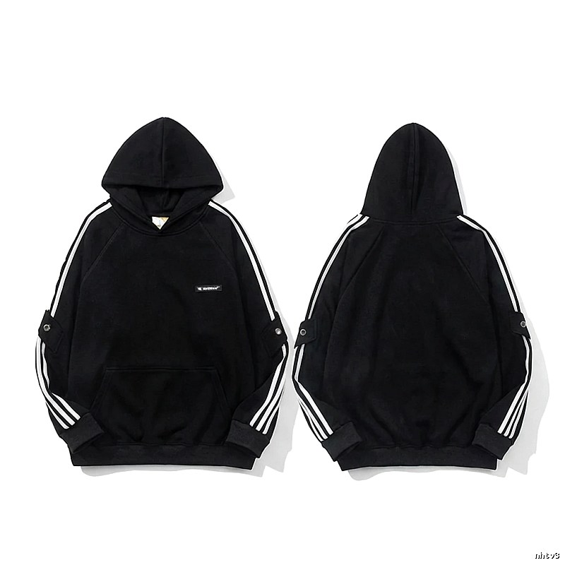Adidas three - stripe trendy and cool black sweatshirt