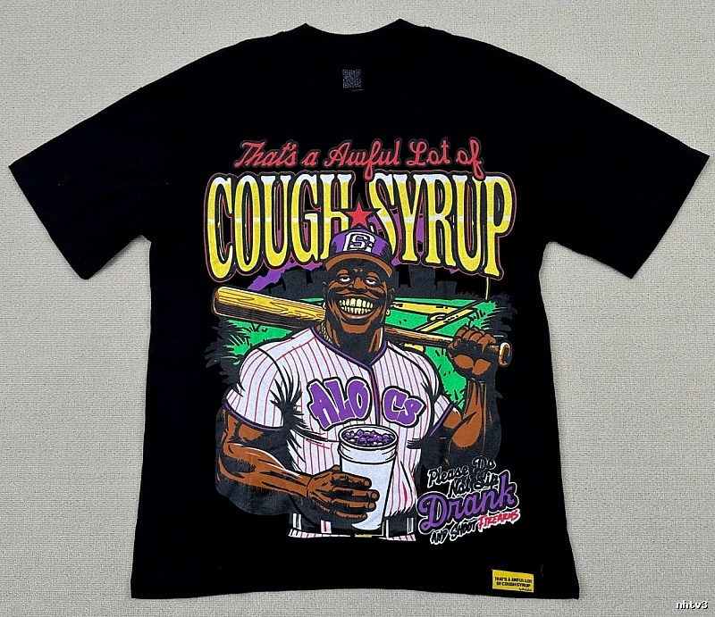 ALOCS American Retro Printed Black Short-sleeve T-shirt