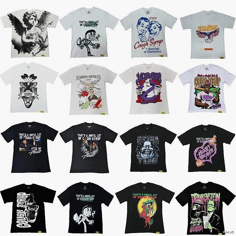 ALOCS Printed American Street Style Multi-color Short-sleeve T-shirt