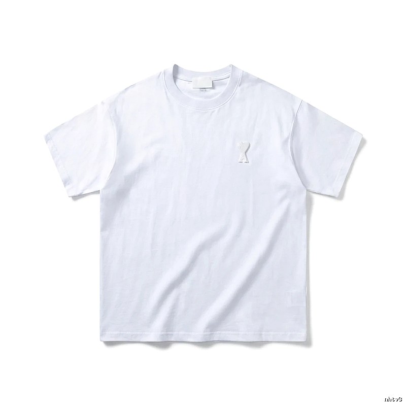 AMI Embroidered Minimalist Style White T-shirt