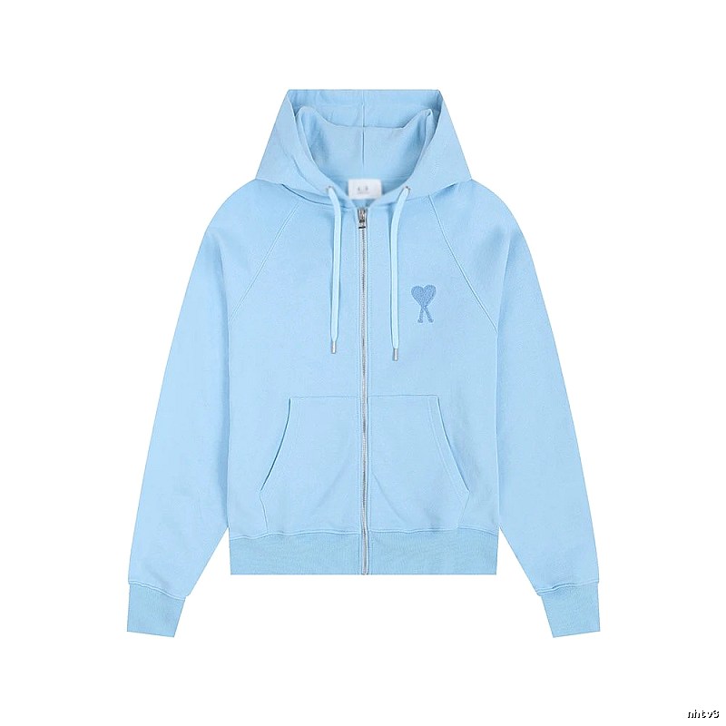 AMI Love Embroidery Light Blue Hoodie