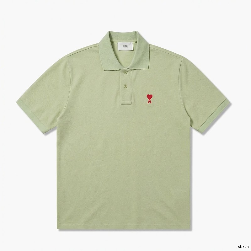 AMI Love Series Simple Style Light Green Polo Shirt