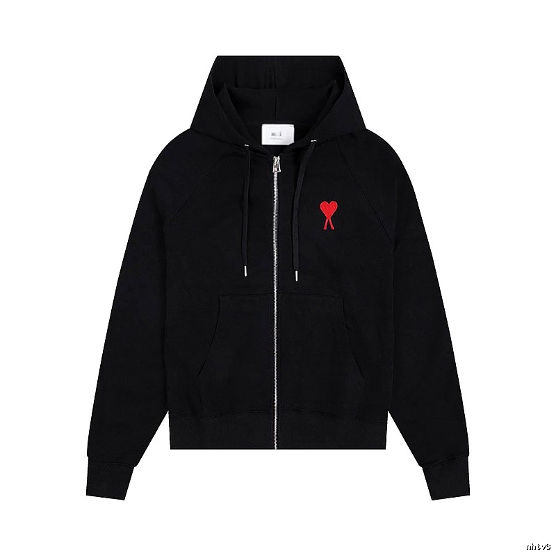 AMI Red Heart Embroidery Trendy Cool Black Sweatshirt