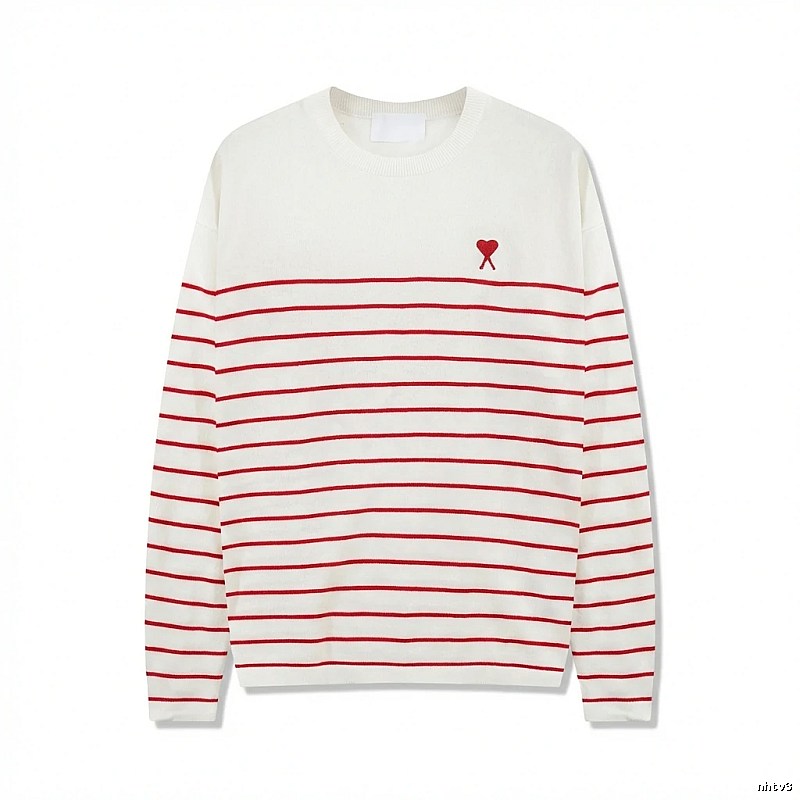 AMI Stripe Heart White Sweater