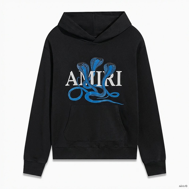 AMIRI black hoodie with snake - pattern printing