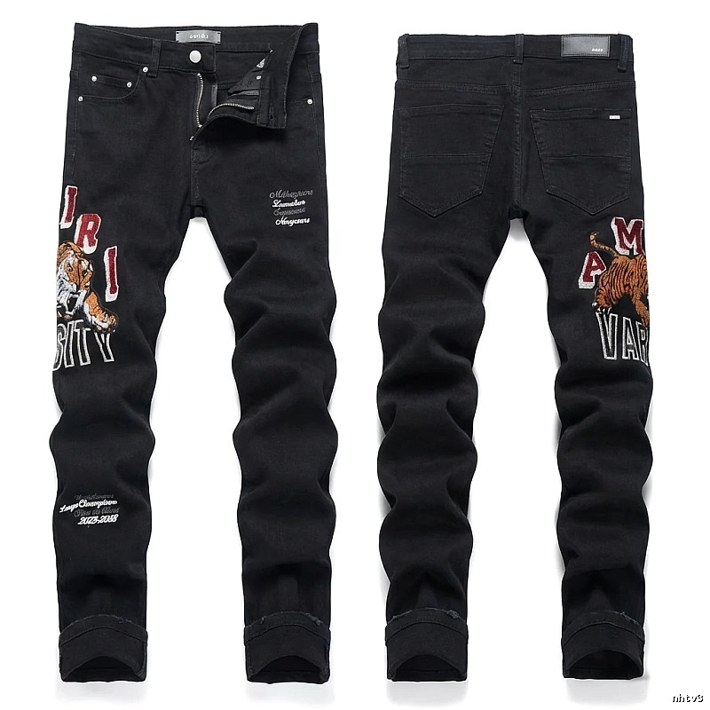 AMIRI Tiger Embroidery Trendy and Cool Style Black Pants