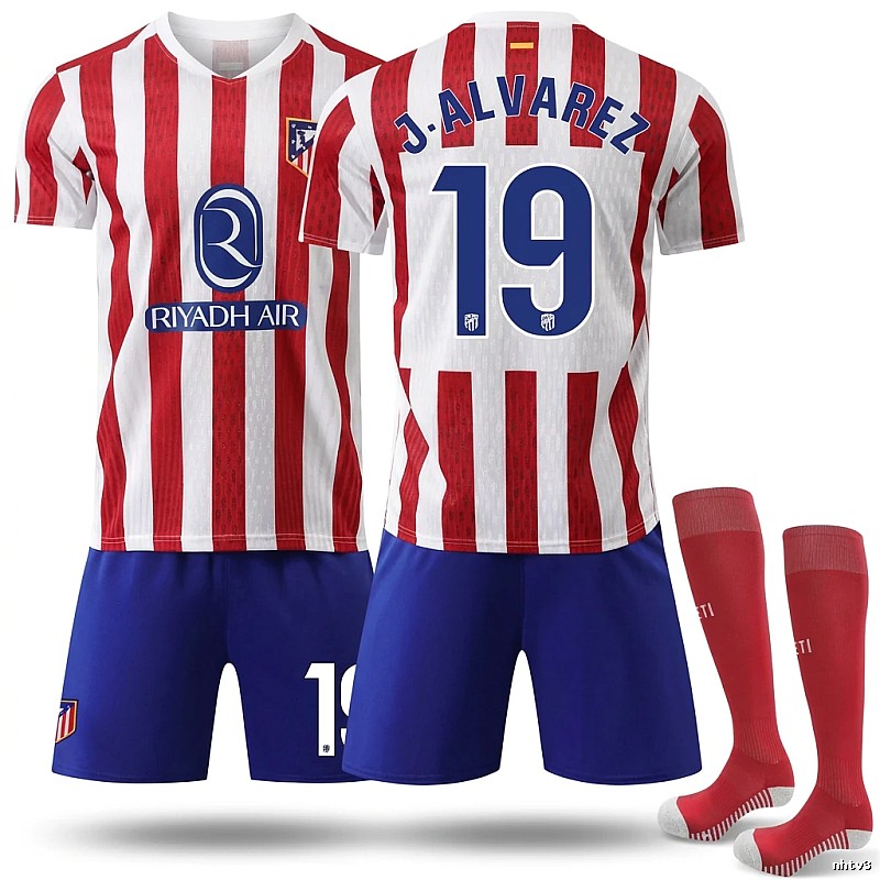 Atletico Madrid's red and white striped football jersey