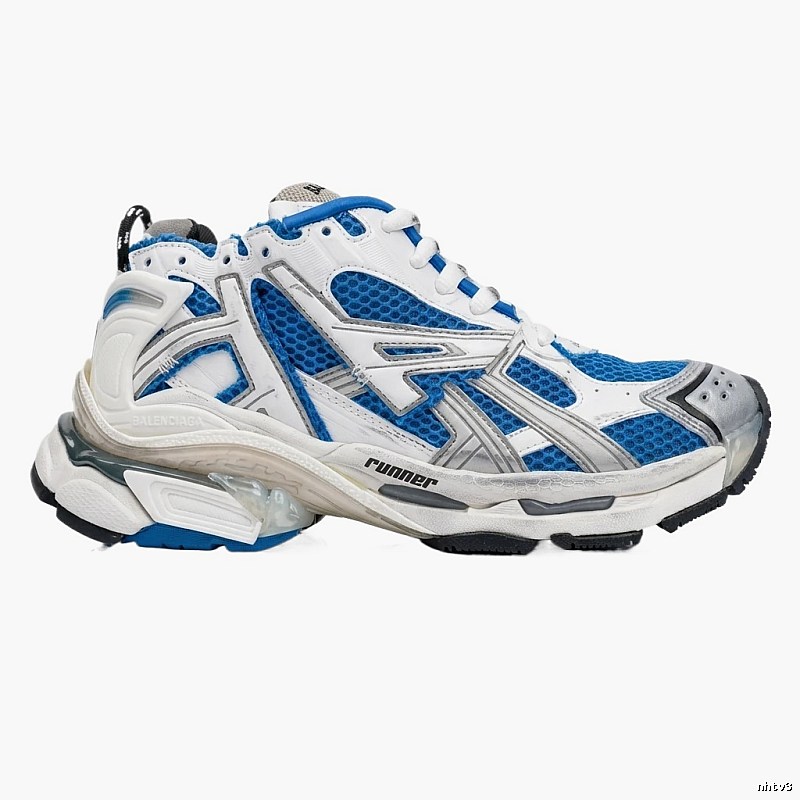 Balenciaga Blue and White Retro Sports Shoes