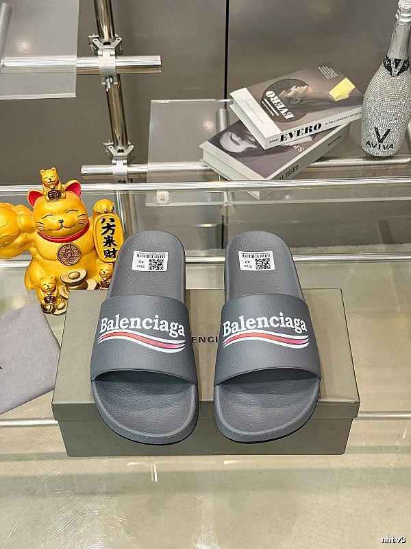 Balenciaga Casual Color Stripe Gray Slide Slippers