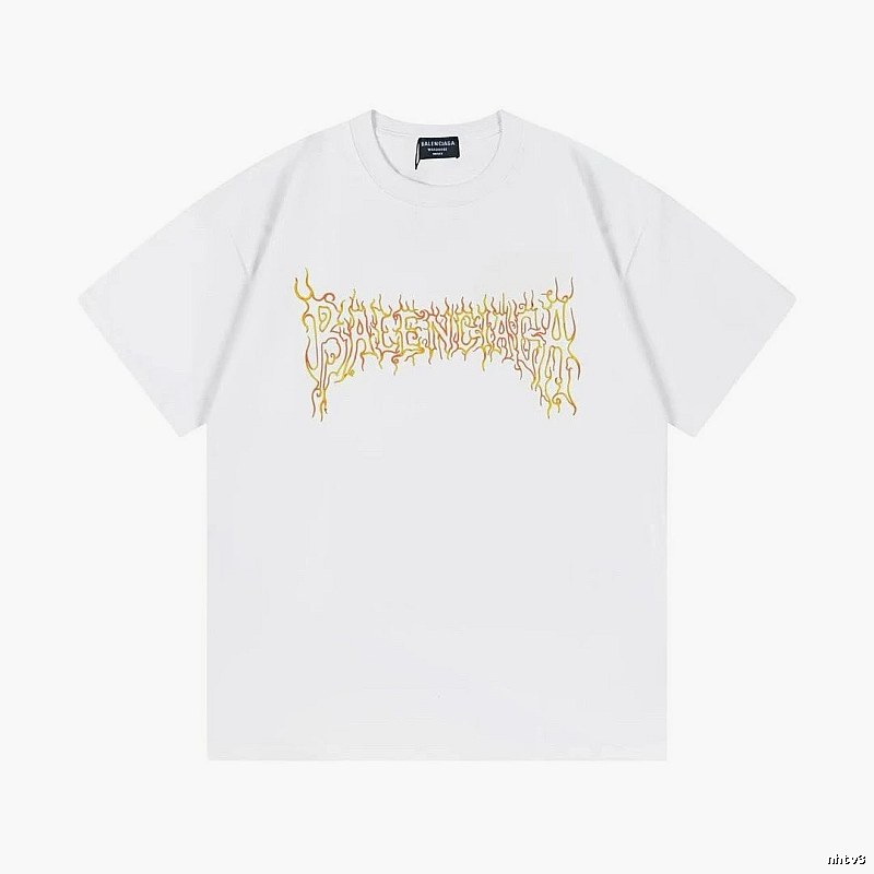Balenciaga Gothic Style Flame Print White T-Shirt