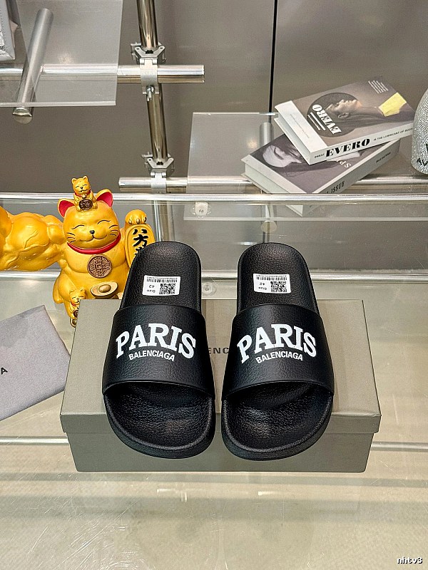 Balenciaga PARIS Print Trendy Black Slippers