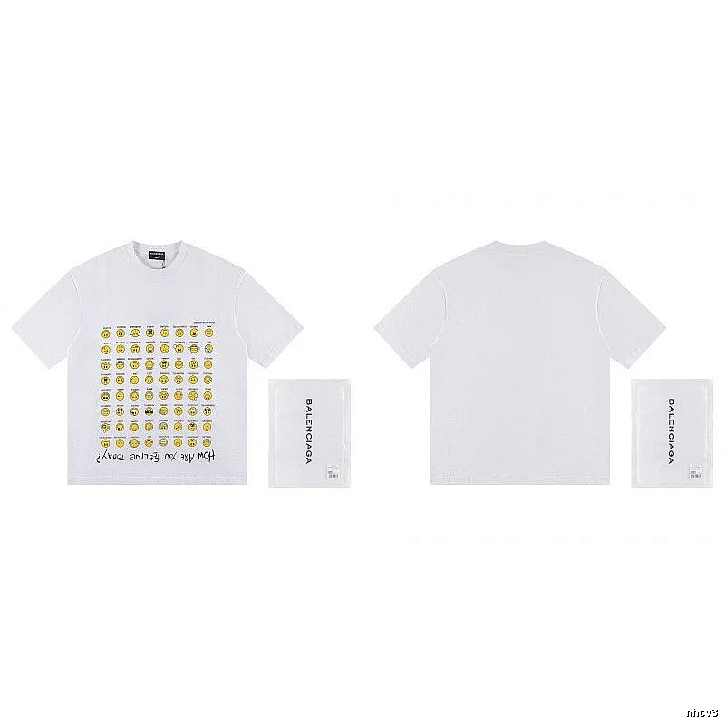 Balenciaga Smiley Face Printed Street Style White T-shirt