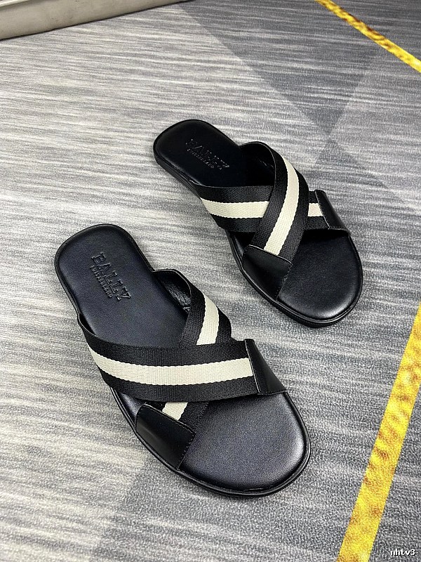 BALLY Classic Webbing Casual Black & White Slippers