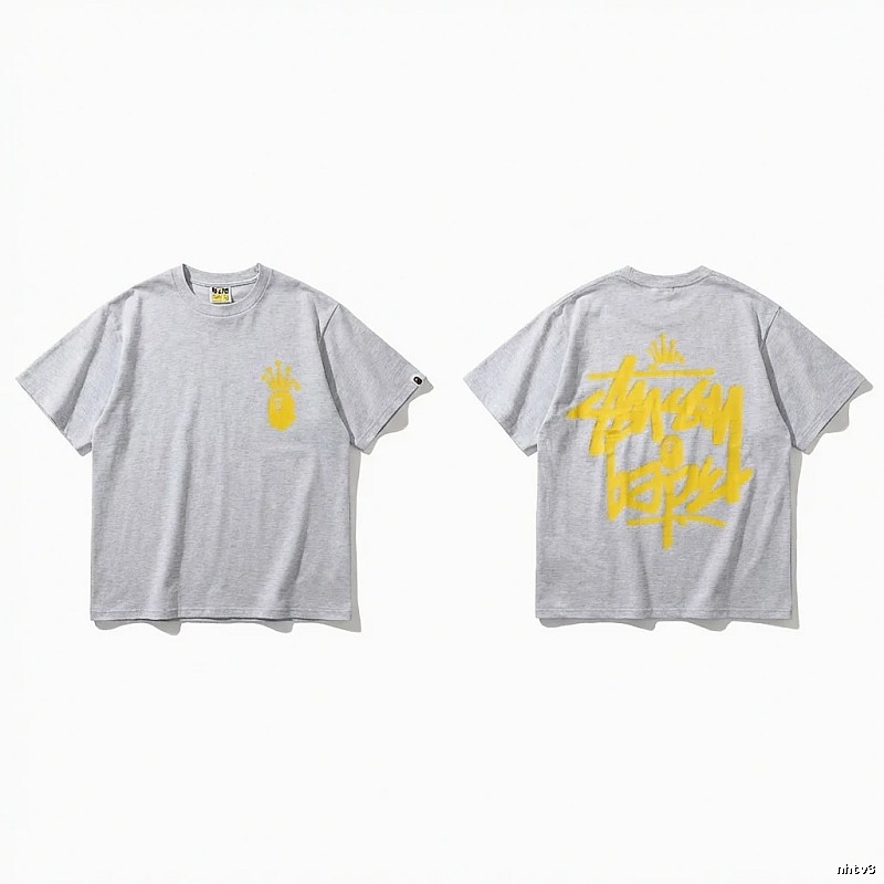 Bape Crown Trendy Brand Light Gray T-shirt