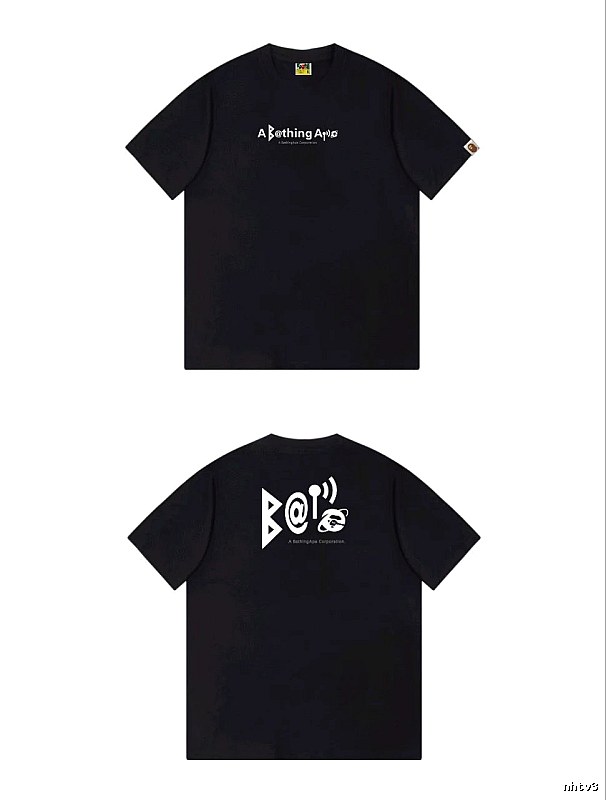 Bape letter - printed short - sleeved black T - shirt