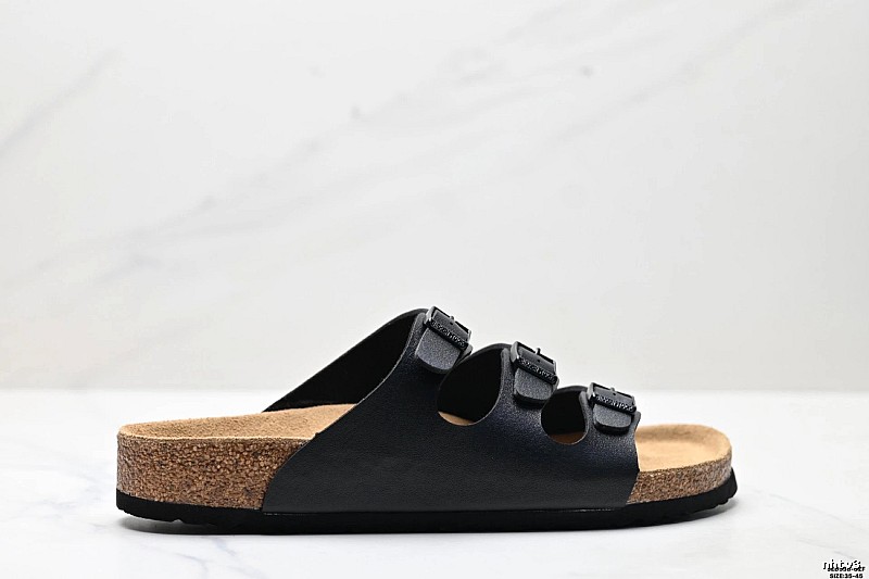 BIRKENSTOCK Casual Three-Buckle Black Slides
