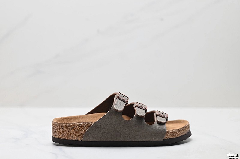 BIRKENSTOCK Three-Buckle Casual Grey Slides