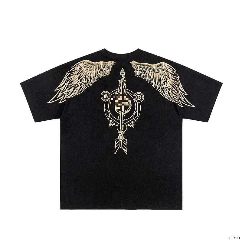 BOY Gold-foil Stamped Wings Street Style Black Short-sleeve T-shirt