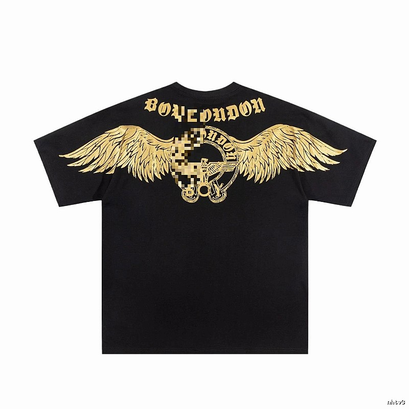 BOY Street Style Black Short-sleeve T-shirt with Gold Foil Stamped Wings