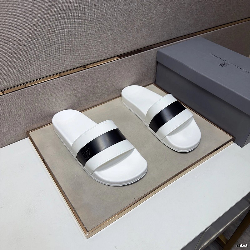 Brunello Cucinelli Casual Minimalist Style White and Black Slide Sandals