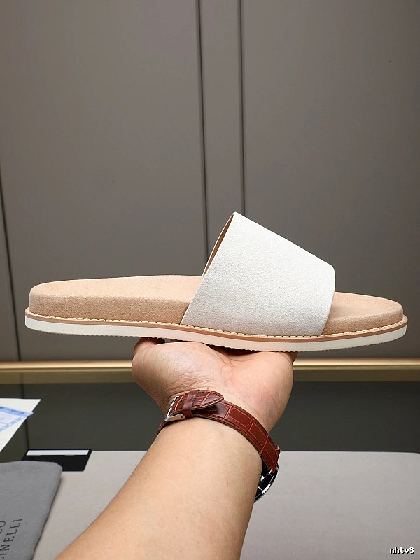 Brunello Cucinelli Minimalist Casual Off-White Slide Sandals