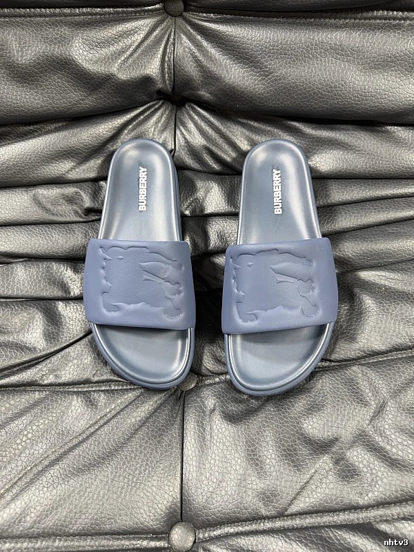 Burberry Equestrian Knight Collection Minimalist Grey-Blue Slide Sandals