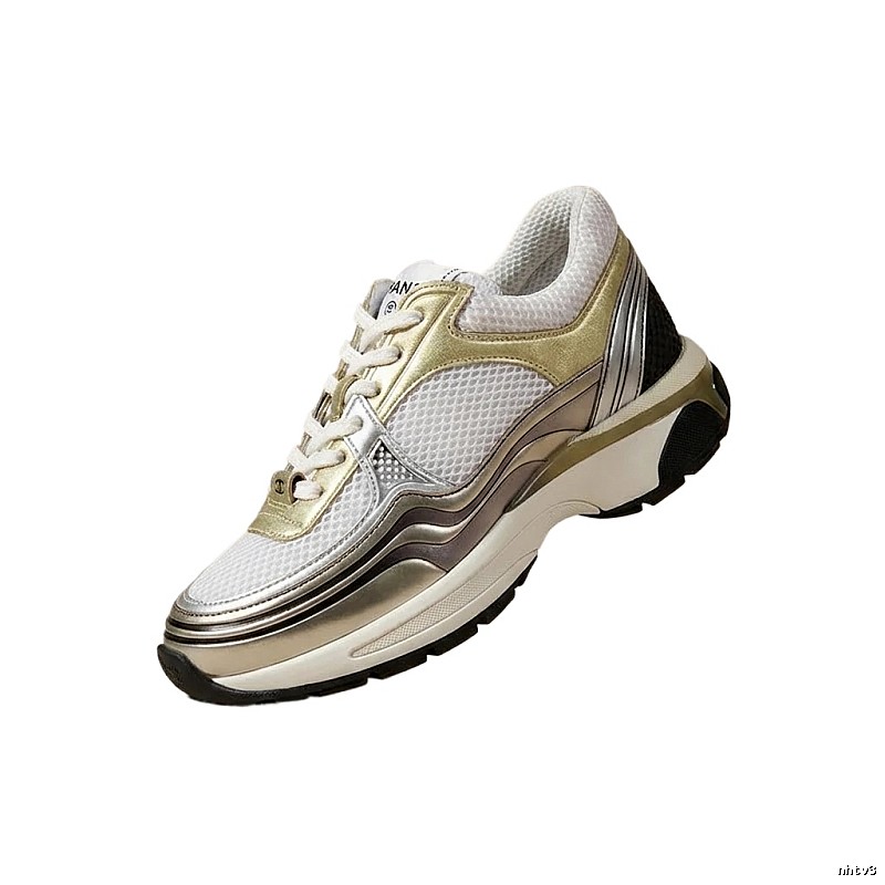 Chanel retro-style gray and white sports shoes