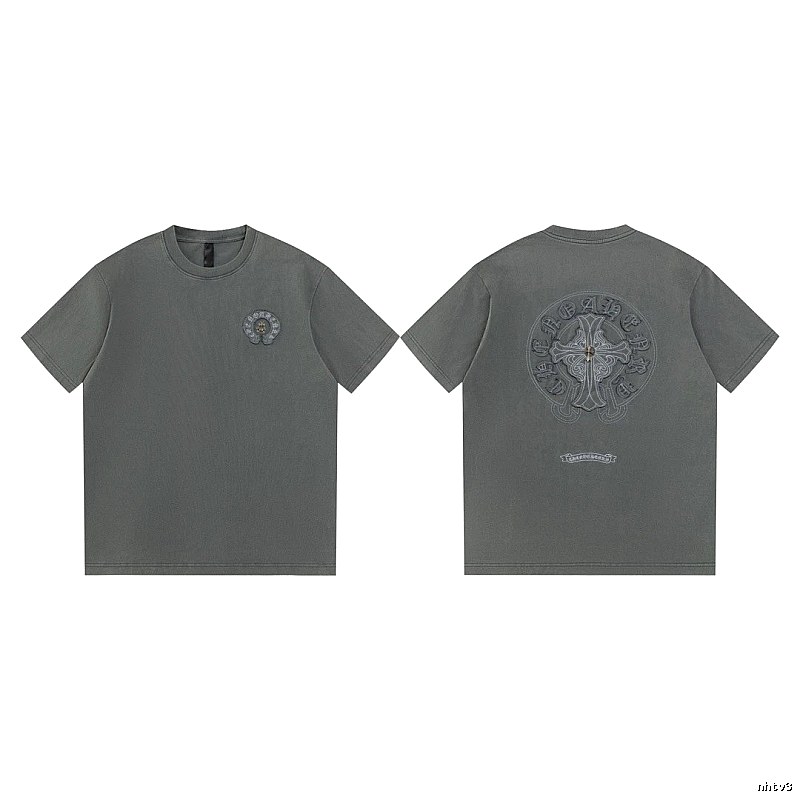 Chrome Hearts Cross Embroidered High Street Dark Grey Short-sleeve T-Shirt