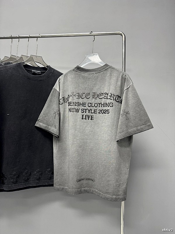 Chrome Hearts Cross Print Vintage Street Style Grey Short-Sleeve T-Shirt