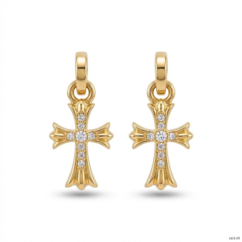 Chrome Hearts Cross Trendy and Cool Style Gold Earrings