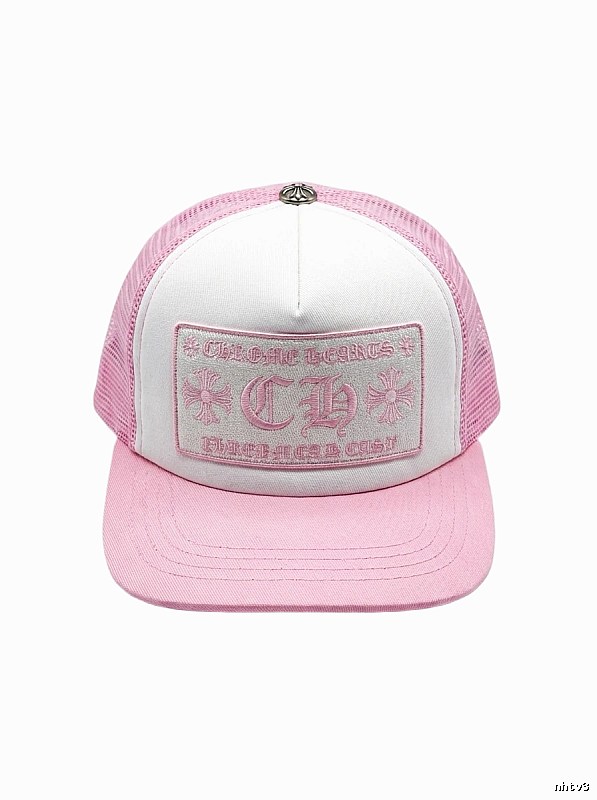 Chrome Hearts Pink and White Patchwork Trendy Hat