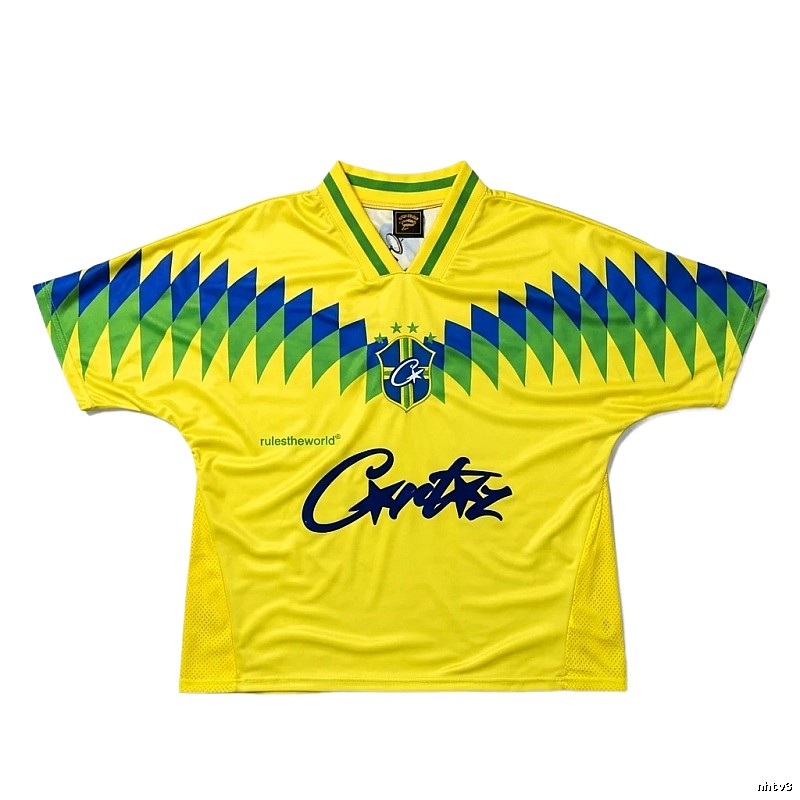 Corteiz yellow-green-blue color-blocked short-sleeve