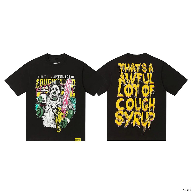 COUGH SYRUP Horror Print Street Style Black T-Shirt