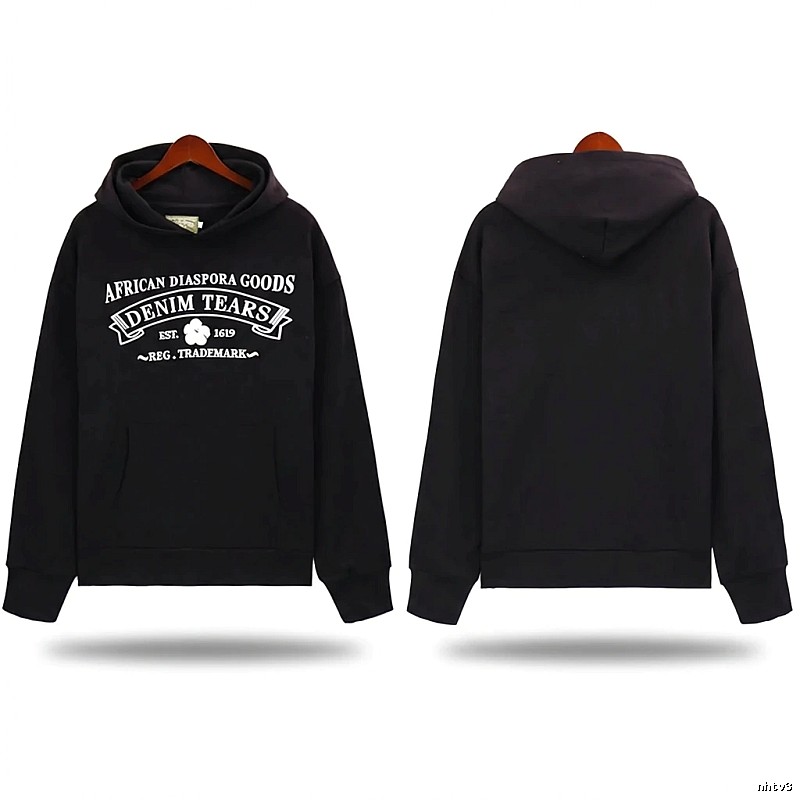 DENIM TEARS retro-style black hoodie