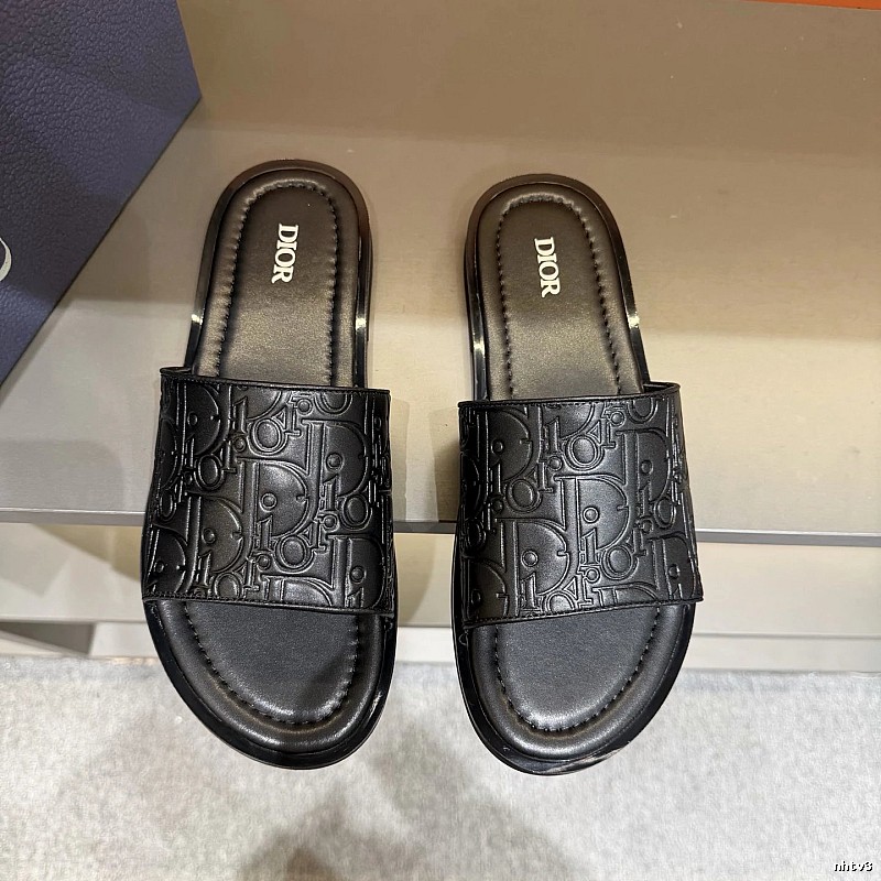 Dior Classic Monogram Light Luxury Style Black Slides