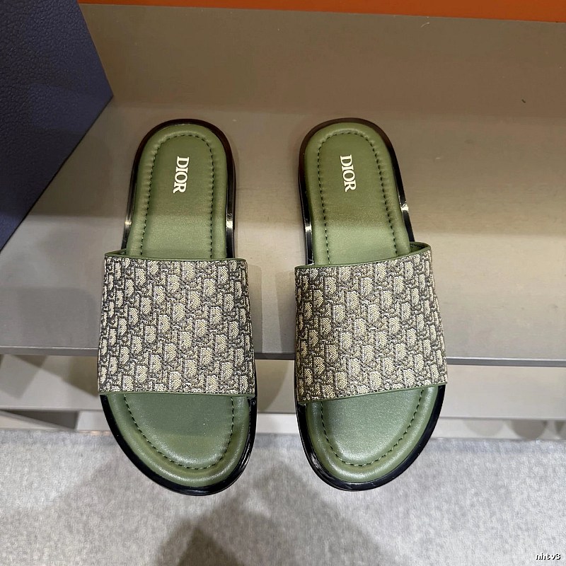 Dior Classic Oblique Vintage Style Army Green Slide Sandals