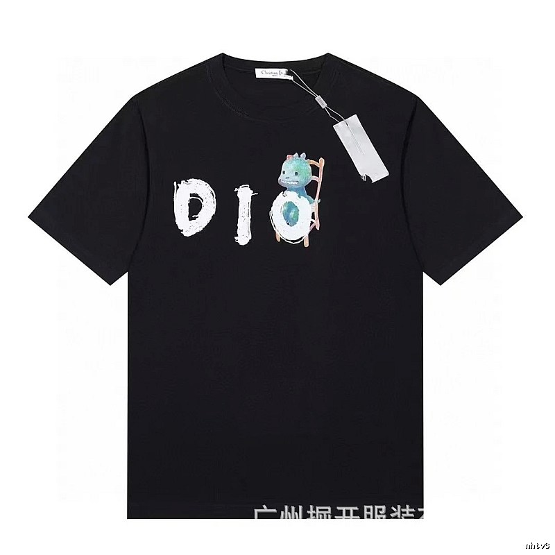 Dior Dinosaur Print Trendy Black Short-sleeve T-shirt