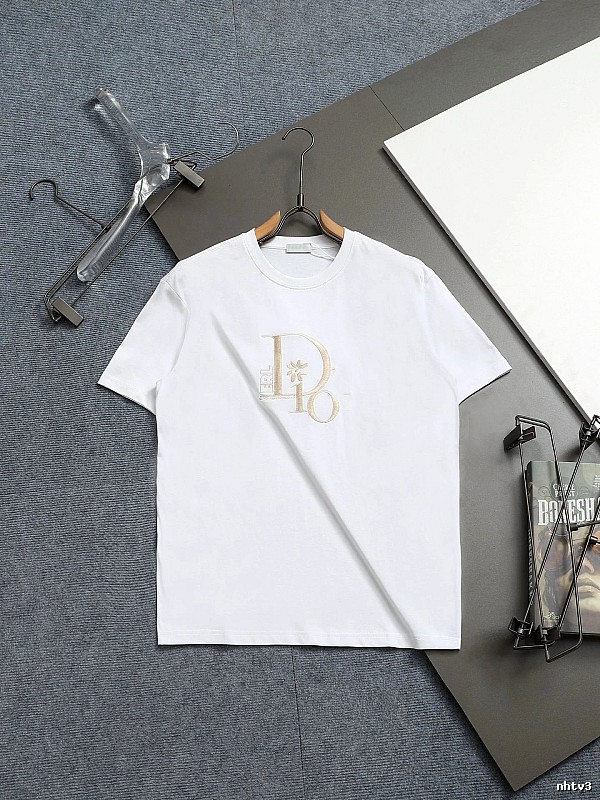 Dior Embroidered Light Luxury Style White T-Shirt