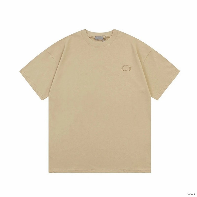 Dior Embroidered Minimalist Style Khaki Short-sleeve T-shirt