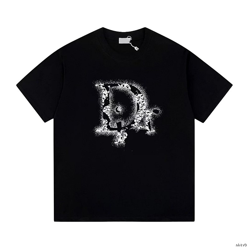 Dior Large D Print Trendy Style Black T-Shirt