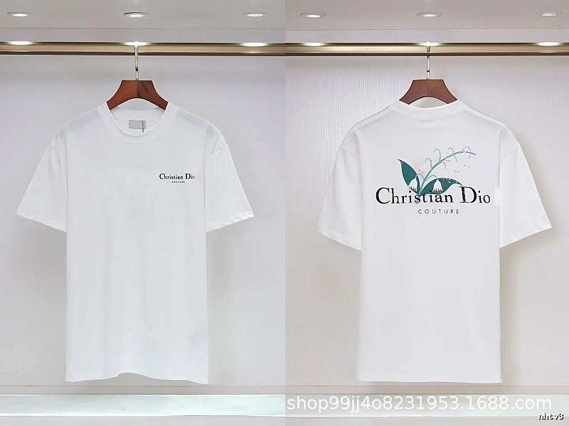 Dior Lily of the Valley Collection Casual Style White T-Shirt