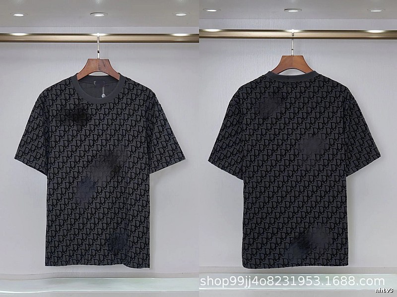 Dior Oblique Streetwear Collection Dark Grey Short-sleeve T-Shirt