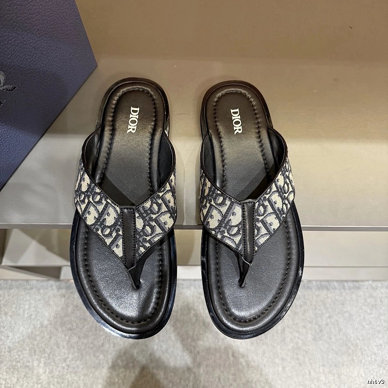 Dior Vintage Monogram Black and Grey Flip-Flops