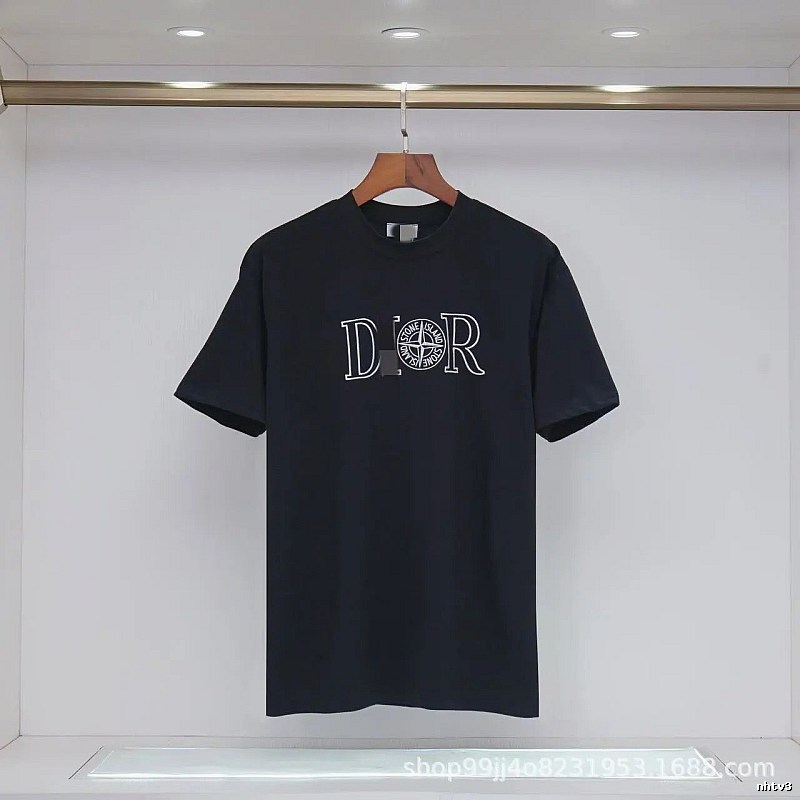 Dior x Stone Island Co-branded Casual Black Short-sleeve T-shirt