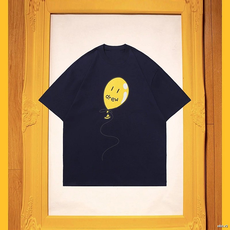 DREW Balloon Smiley Street Style Navy Blue Short Sleeve T-Shirt