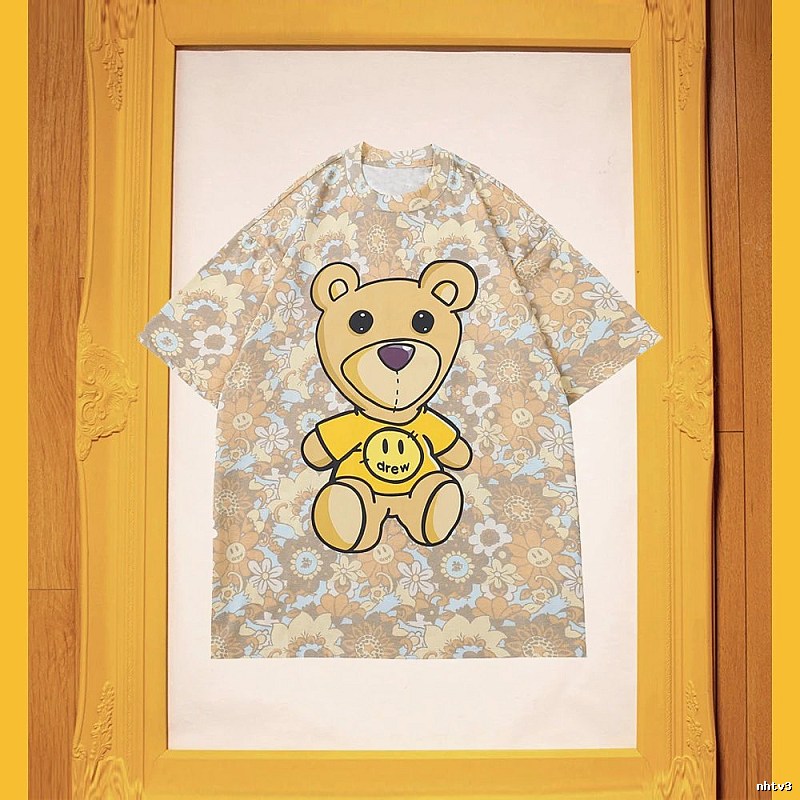 DREW Bear All-over Print Vintage Style Khaki Short Sleeve T-shirt