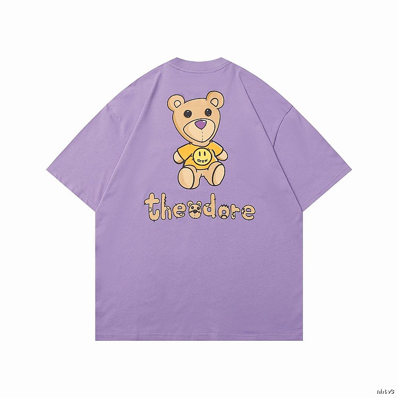 DREW Bear Print Street Style Purple T-shirt