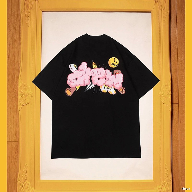 DREW Cloud Print Street Style Black Short Sleeve T-Shirt