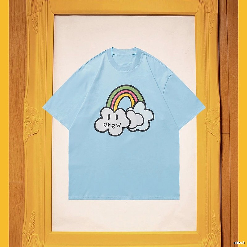 DREW Rainbow Cloud Casual Style Light Blue Short Sleeve T-Shirt