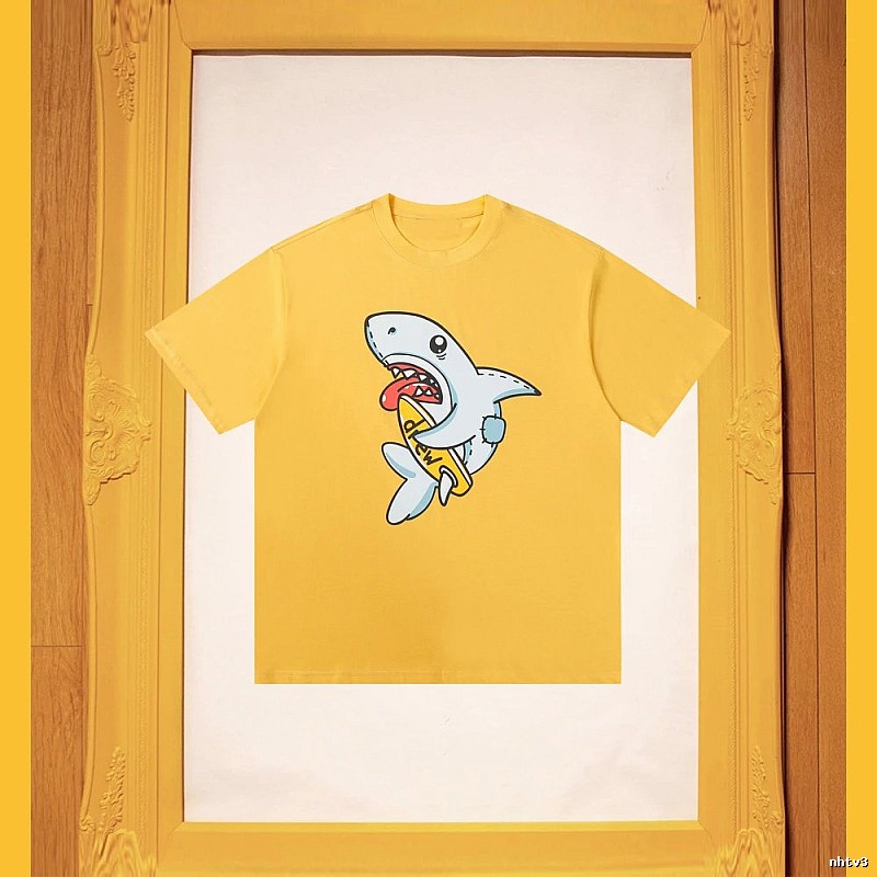 DREW Shark Print Street Style Yellow T-Shirt